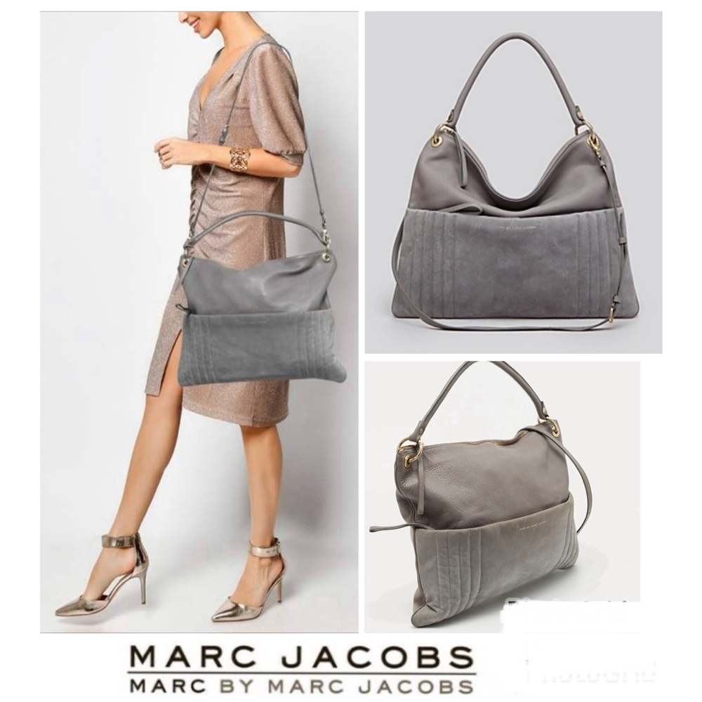 MARC by MARC JACOBS Tread Lightly Grey Leather Suede Crossbody Shoulder Hobo Bag